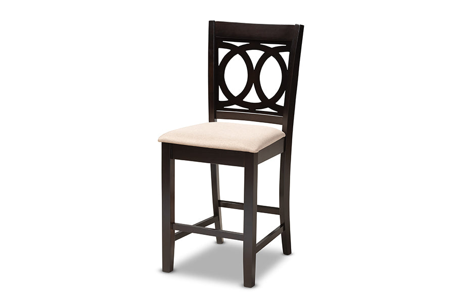 Lenoir Modern and Contemporary Sand Fabric Upholstered Espresso Brown Finished 5-Piece Wood Pub Set
