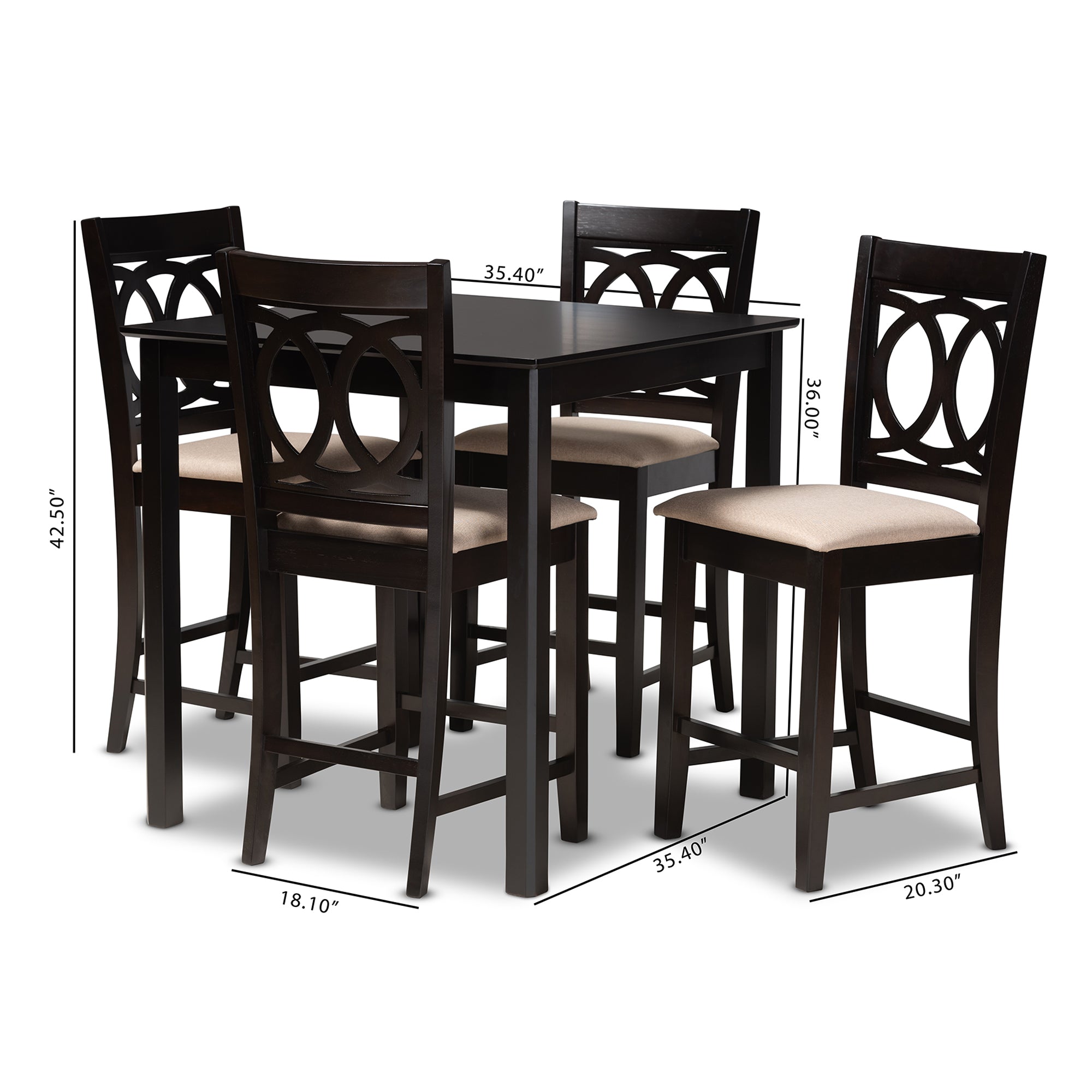 Lenoir Modern and Contemporary Sand Fabric Upholstered Espresso Brown Finished 5-Piece Wood Pub Set