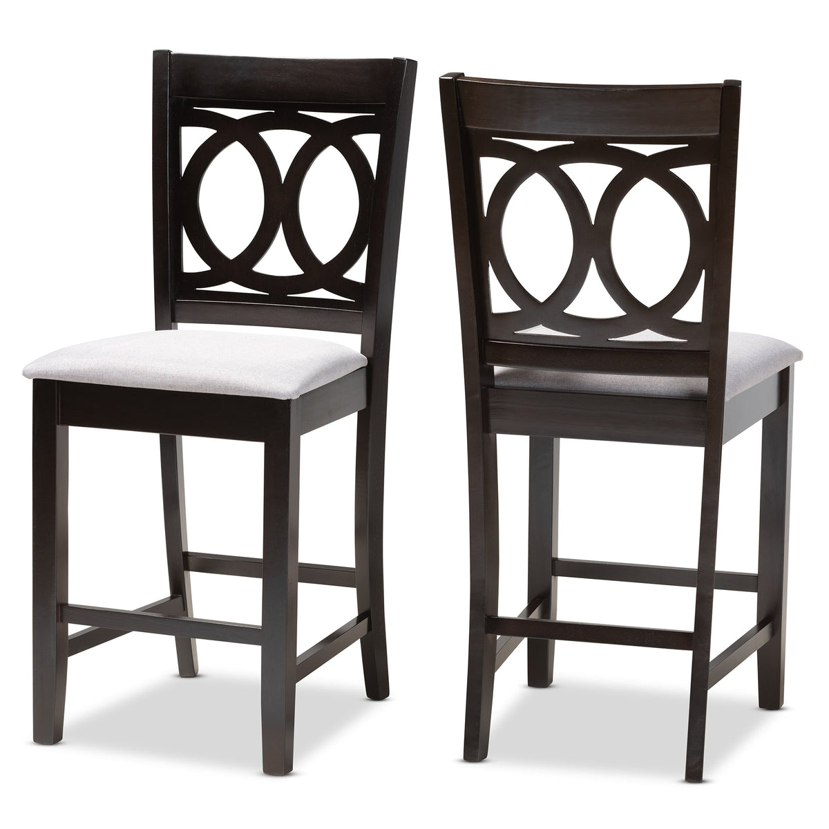 Lenoir Modern and Contemporary Gray Fabric Upholstered Espresso Brown Finished Wood Counter Height Pub Chair Set of 2
