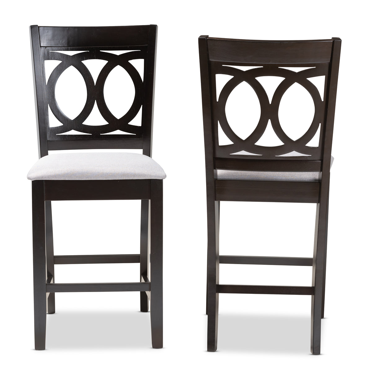 Lenoir Modern and Contemporary Gray Fabric Upholstered Espresso Brown Finished Wood Counter Height Pub Chair Set of 2
