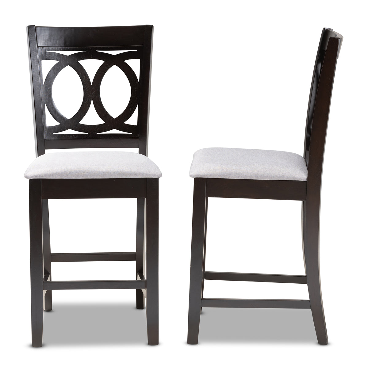 Lenoir Modern and Contemporary Gray Fabric Upholstered Espresso Brown Finished Wood Counter Height Pub Chair Set of 2