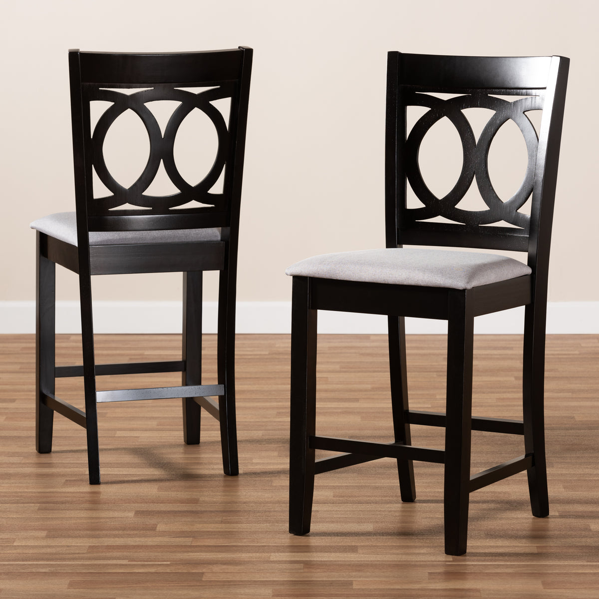 Lenoir Modern and Contemporary Gray Fabric Upholstered Espresso Brown Finished Wood Counter Height Pub Chair Set of 2
