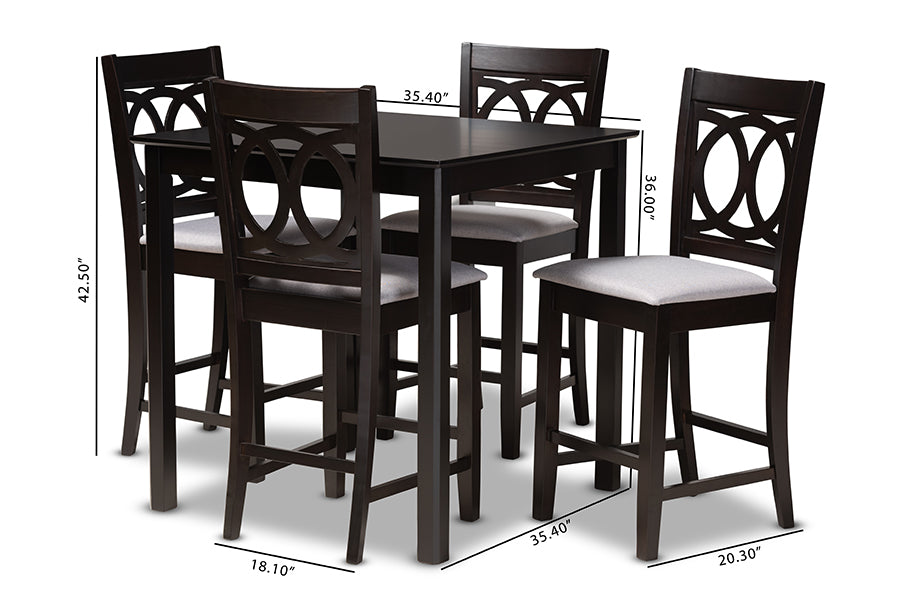 Lenoir Modern and Contemporary Grey Fabric Upholstered Espresso Brown Finished 5-Piece Wood Pub Set