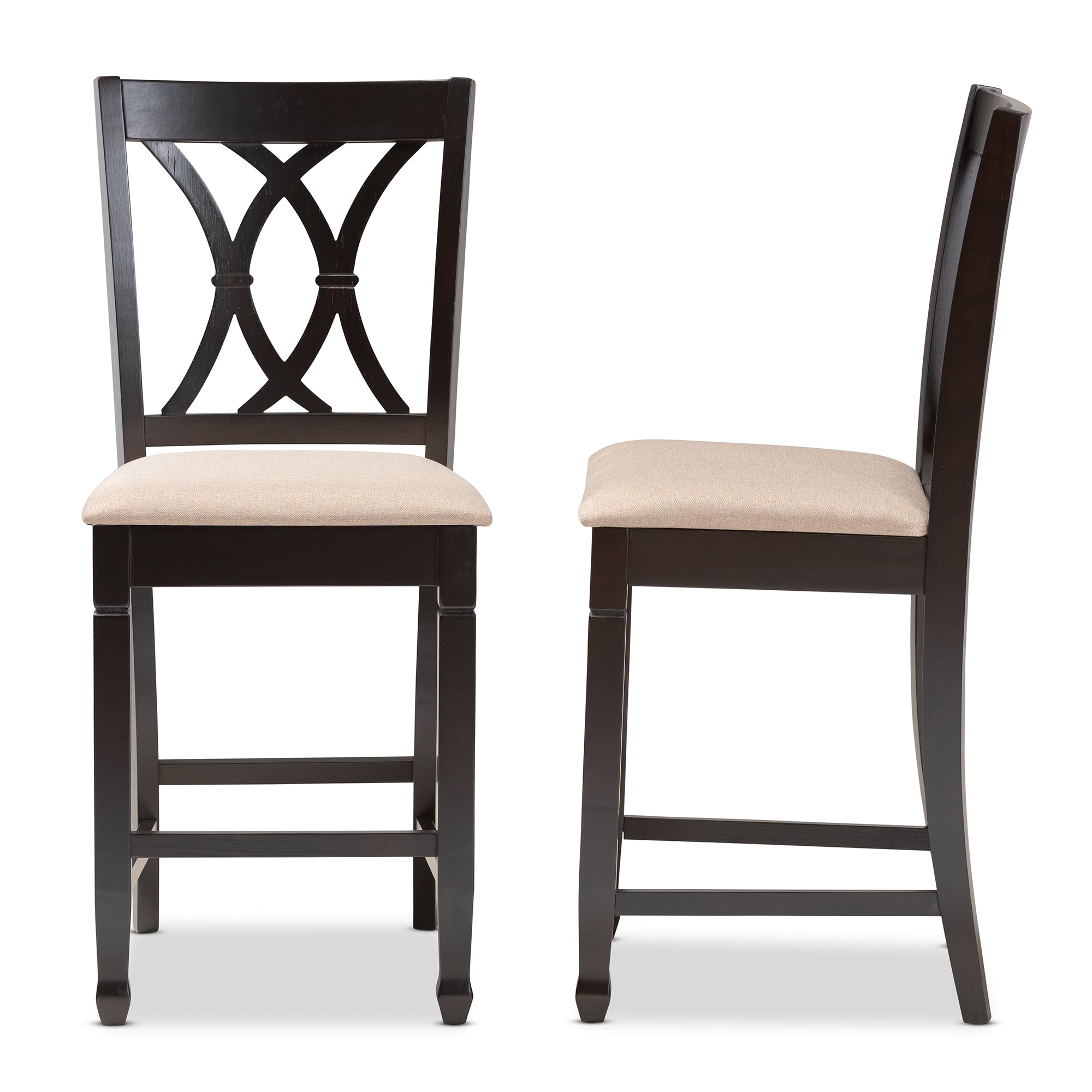 Reneau Modern and Contemporary Sand Fabric Upholstered Espresso Brown Finished Wood Counter Height Pub Chair Set of 2