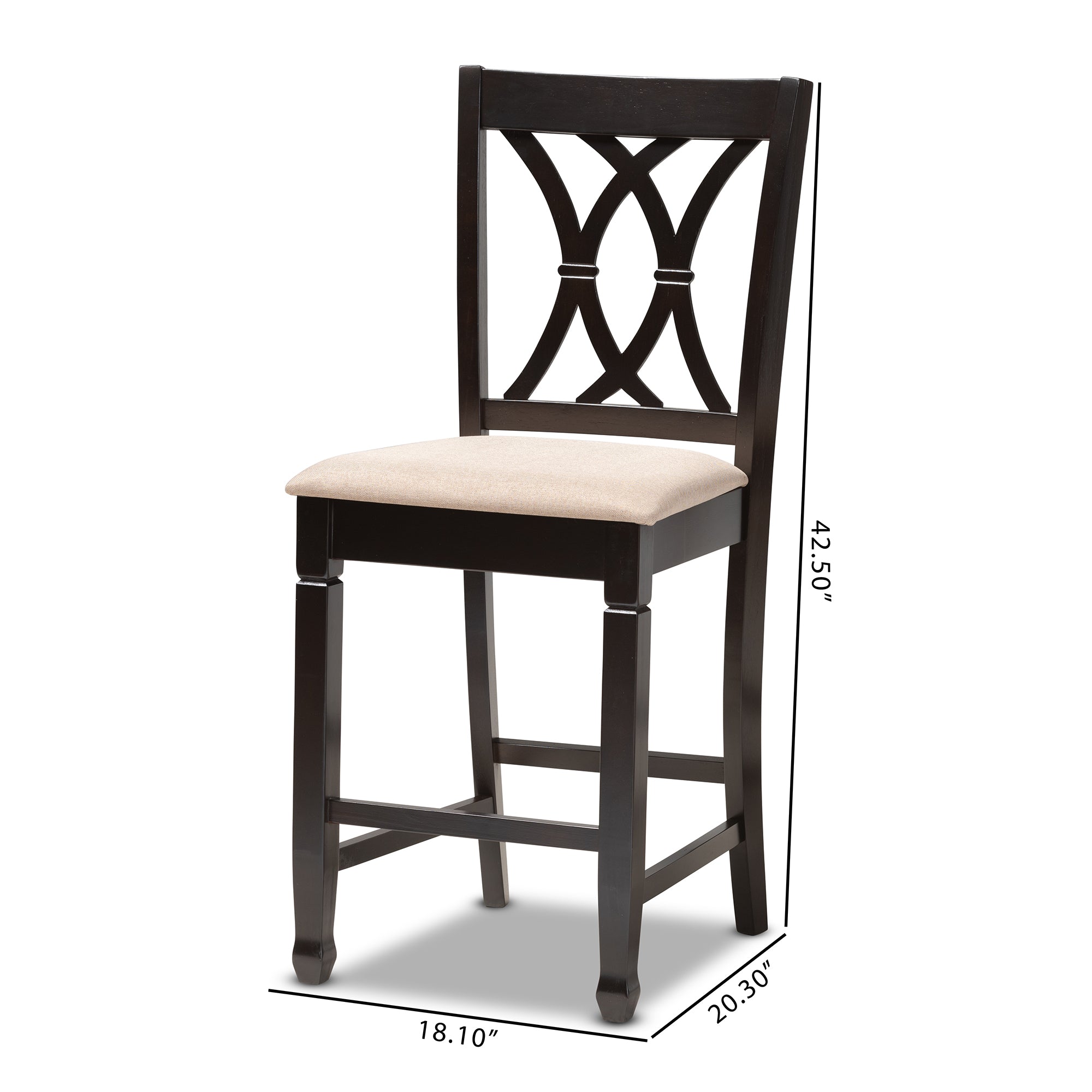Reneau Modern and Contemporary Sand Fabric Upholstered Espresso Brown Finished Wood Counter Height Pub Chair Set of 2
