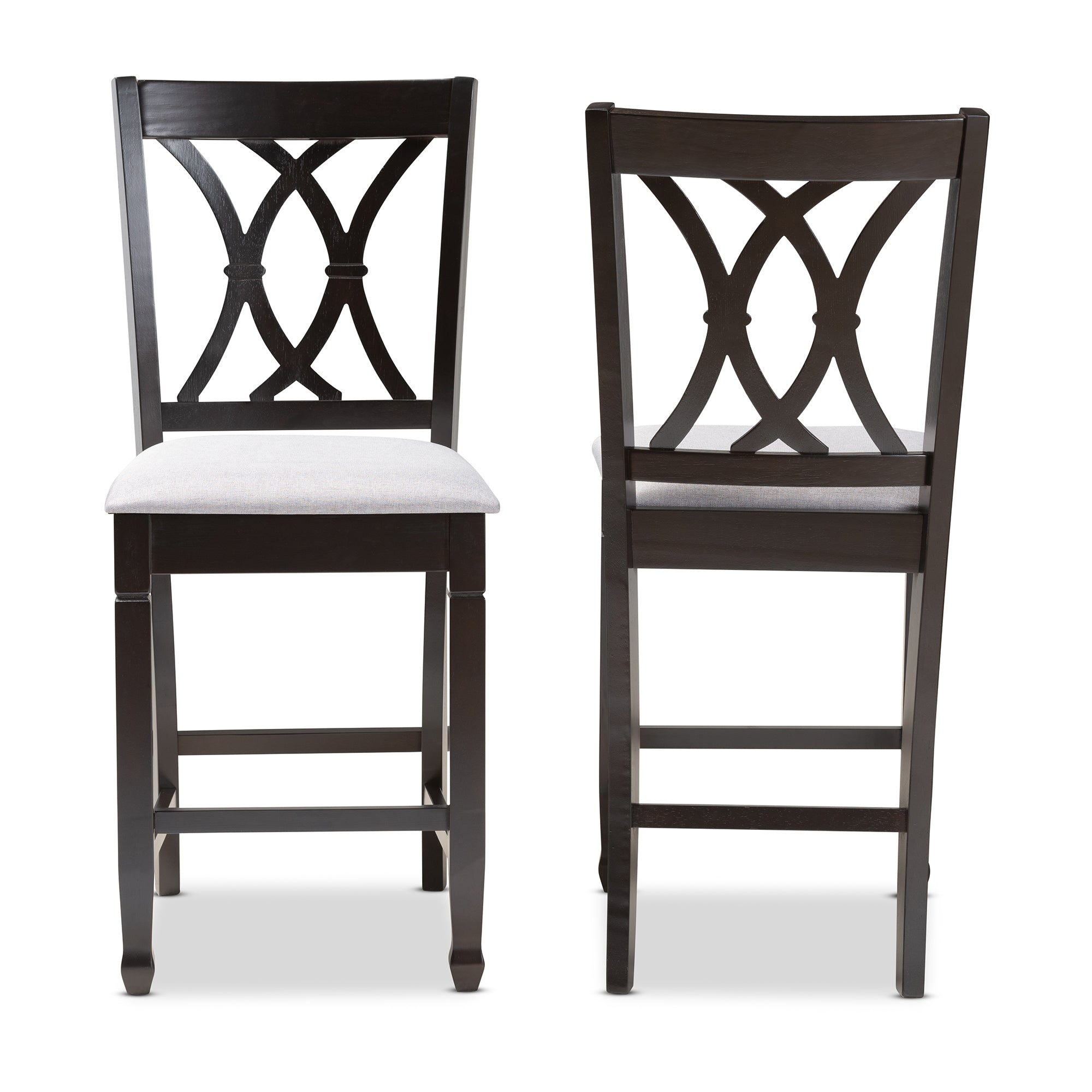 Reneau Modern and Contemporary Grey Fabric Upholstered Espresso Brown Finished Wood Counter Height Pub Chair Set of 2