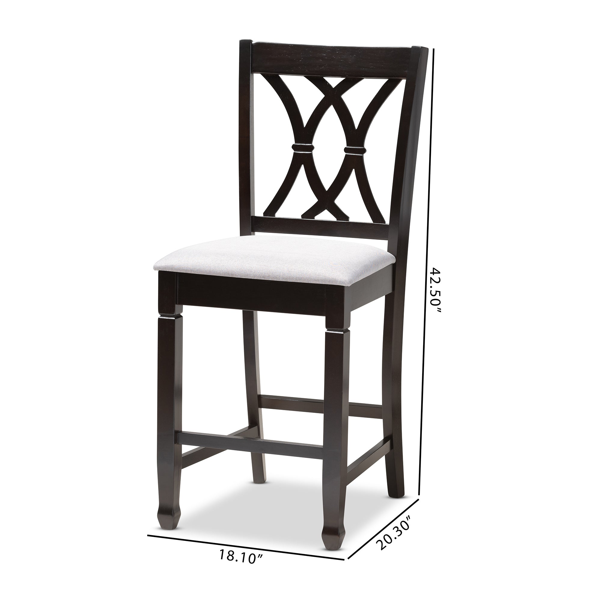 Reneau Modern and Contemporary Grey Fabric Upholstered Espresso Brown Finished Wood Counter Height Pub Chair Set of 2