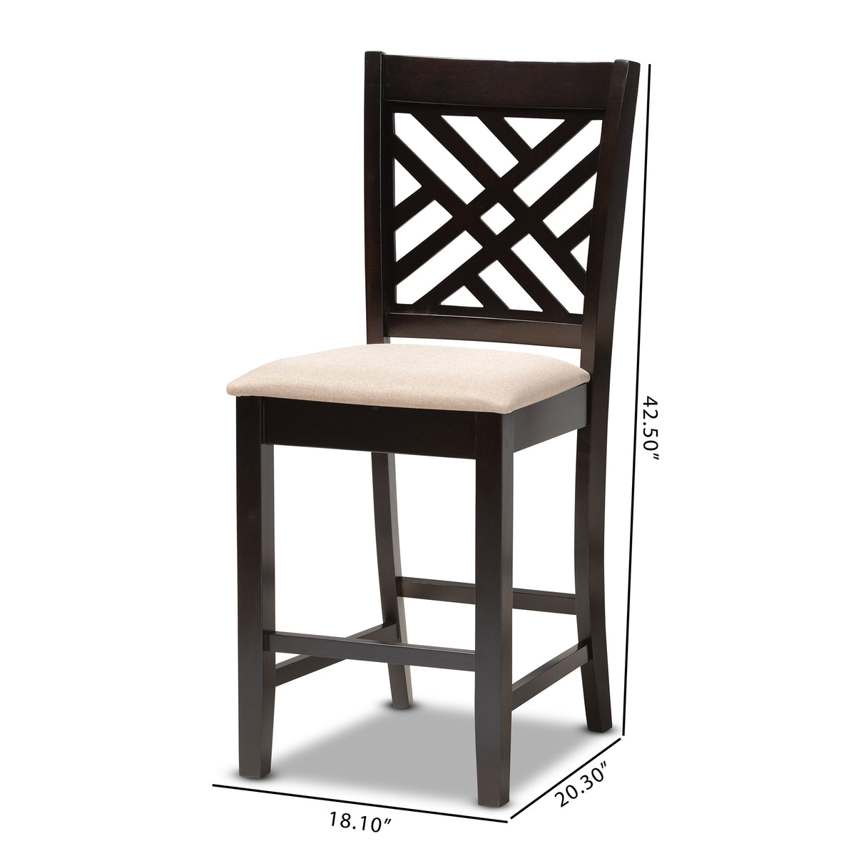 Caron Modern and Contemporary Sand Fabric Upholstered Espresso Brown Finished Wood Counter Height 2-Piece Pub Chair Set