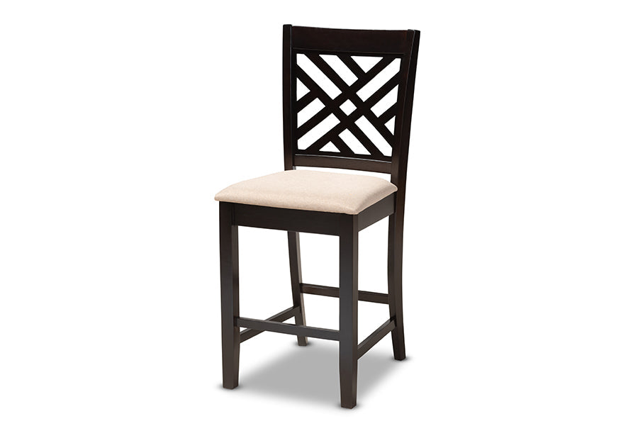 Caron Modern and Contemporary Sand Fabric Upholstered Espresso Brown Finished 5-Piece Wood Pub Set