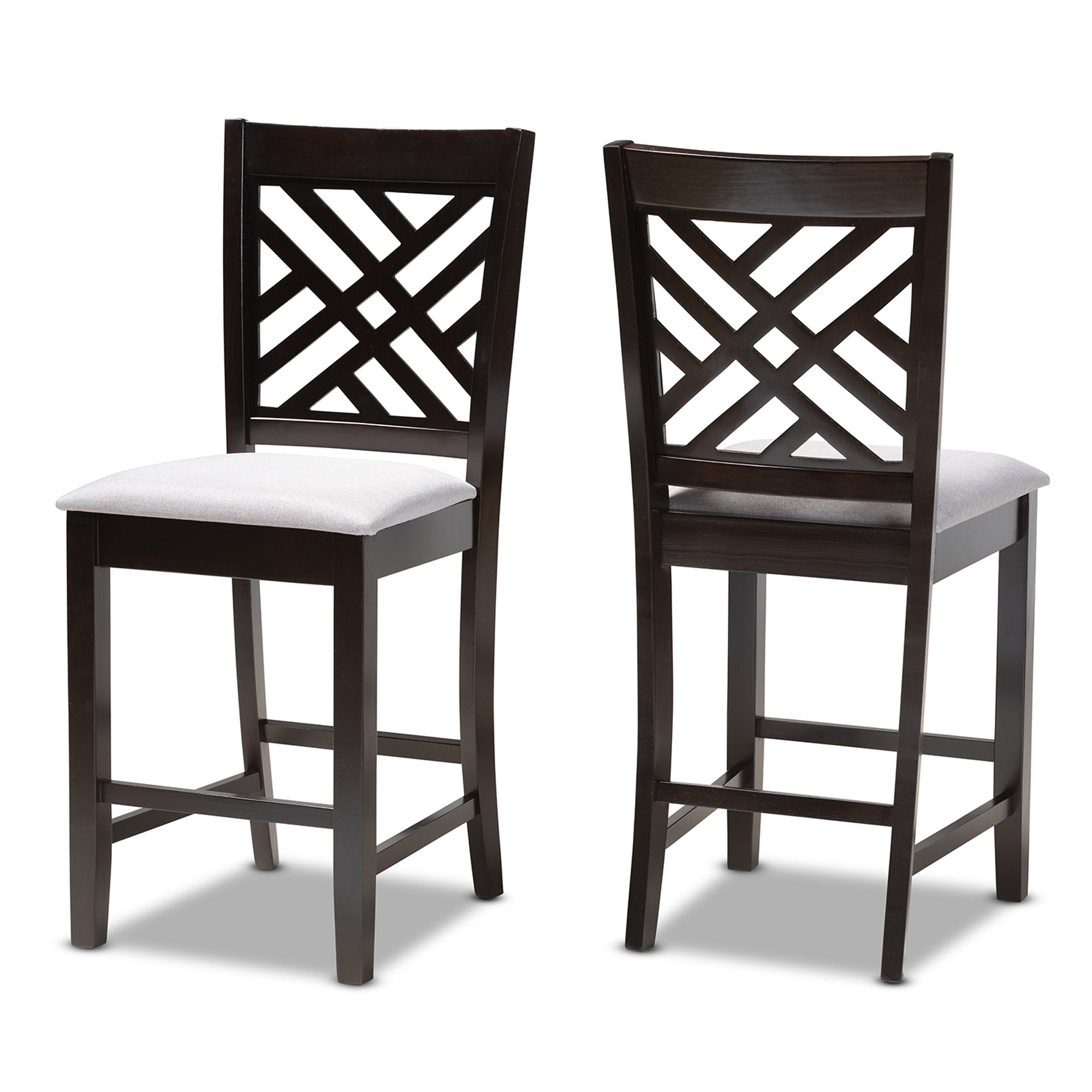 Caron Modern and Contemporary Grey Fabric Upholstered Espresso Brown Finished Wood Counter Height Pub Chair Set of 2