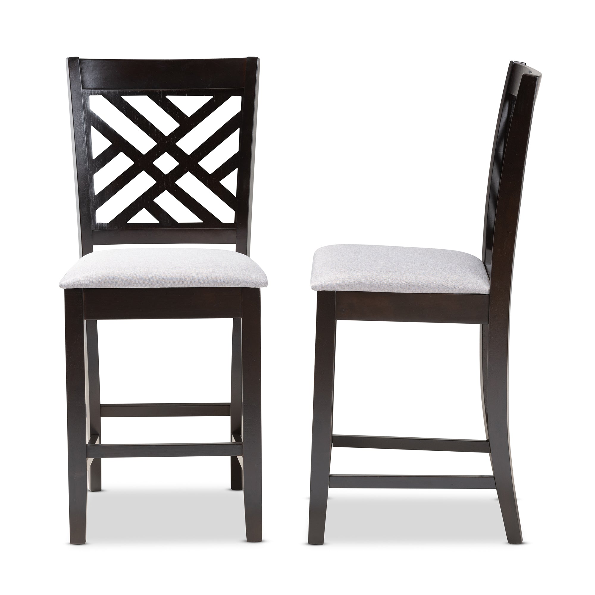 Caron Modern and Contemporary Grey Fabric Upholstered Espresso Brown Finished Wood Counter Height Pub Chair Set of 2