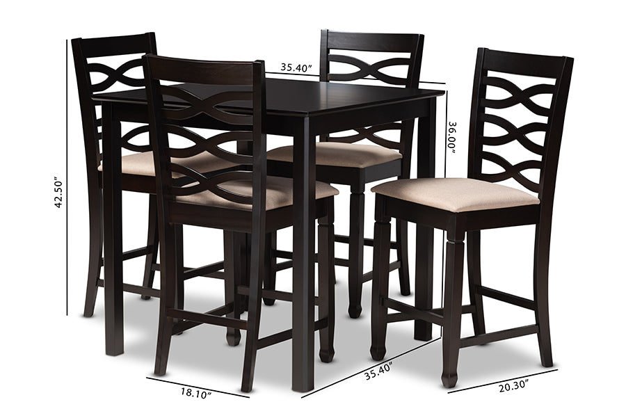 Lanier Modern and Contemporary Sand Fabric Upholstered Espresso Brown Finished 5-Piece Wood Pub Set