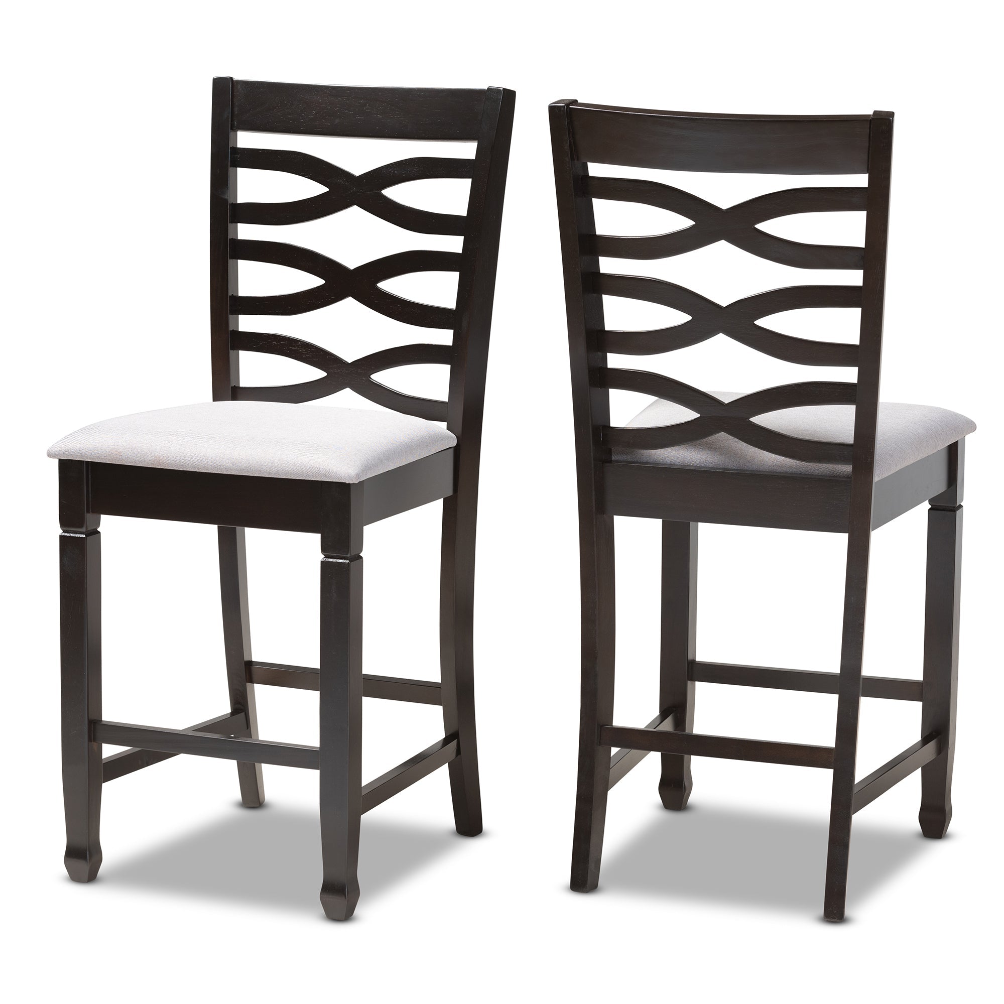 Lanier Modern and Contemporary Grey Fabric Upholstered Espresso Brown Finished Wood Counter Height Pub Chair Set of 2