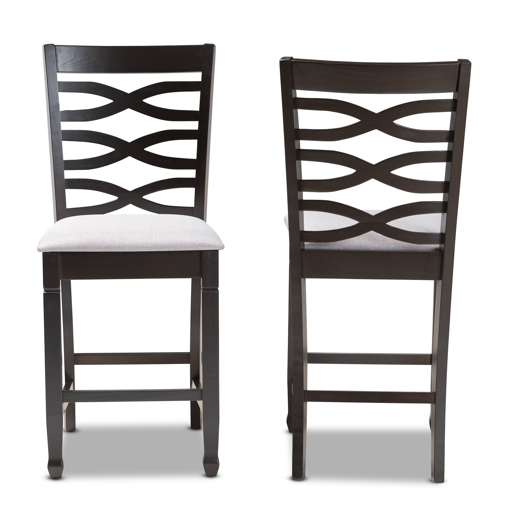 Lanier Modern and Contemporary Grey Fabric Upholstered Espresso Brown Finished Wood Counter Height Pub Chair Set of 2