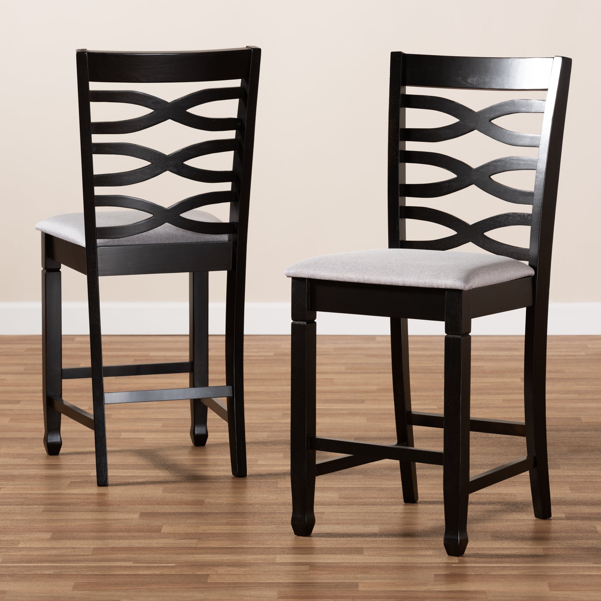 Lanier Modern and Contemporary Grey Fabric Upholstered Espresso Brown Finished Wood Counter Height Pub Chair Set of 2