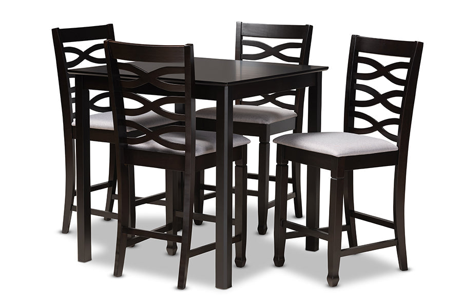Lanier Modern and Contemporary Grey Fabric Upholstered Espresso Brown Finished 5-Piece Wood Pub Set