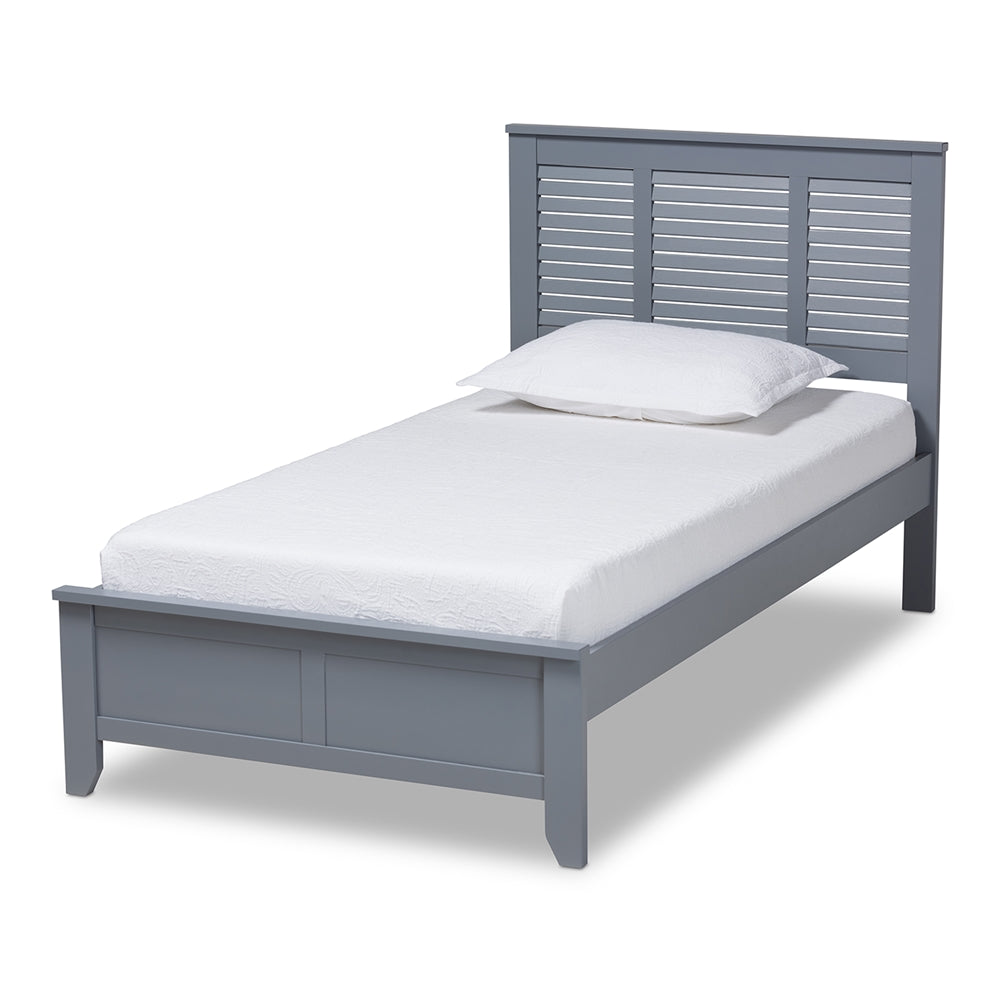 Piran Adela Collection Twin Size Grey Wood Bed – Minimalist Platform Frame