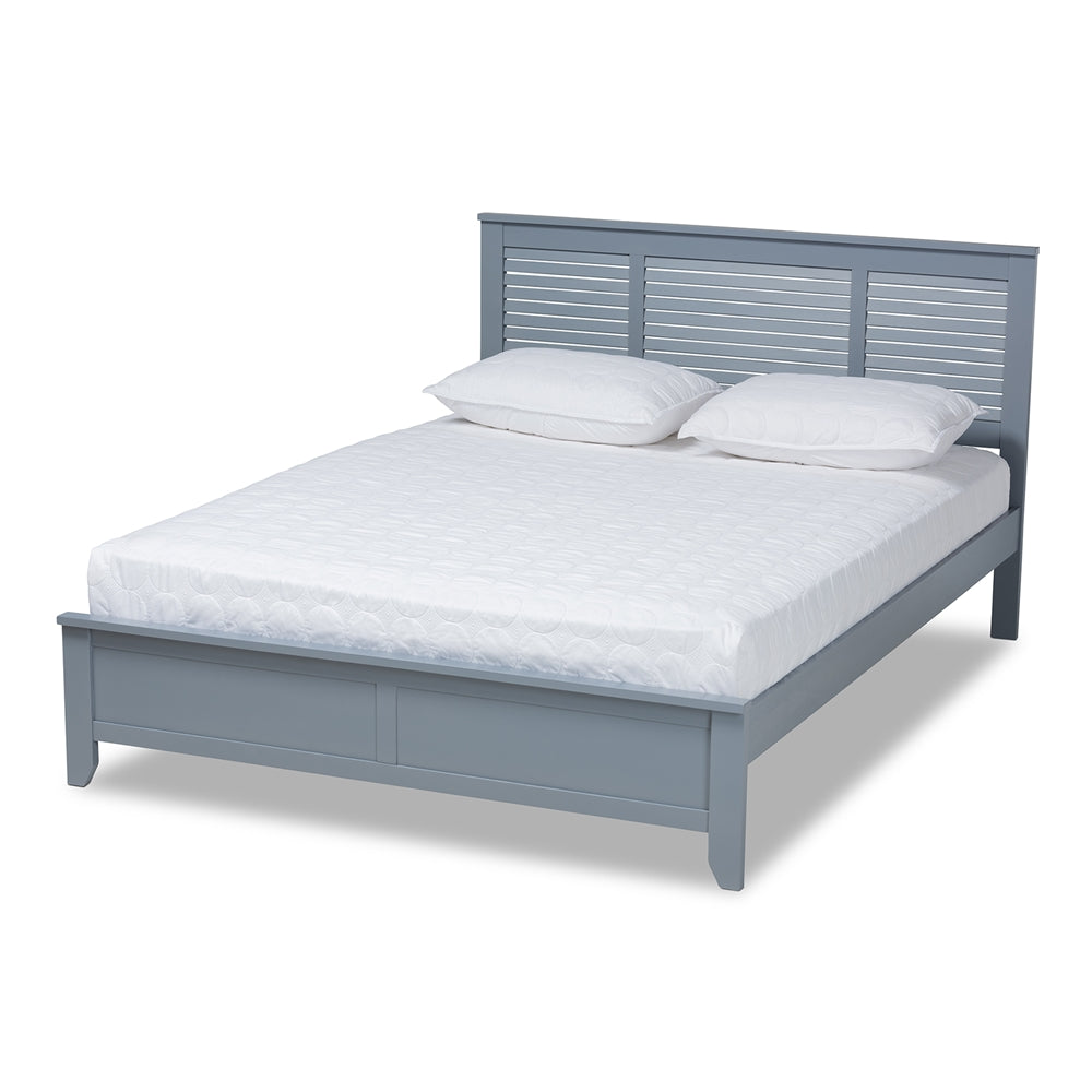 Diara Adela Full Size Grey Wood Platform Bed – Mid-Century Modern Style with Tapered Legs