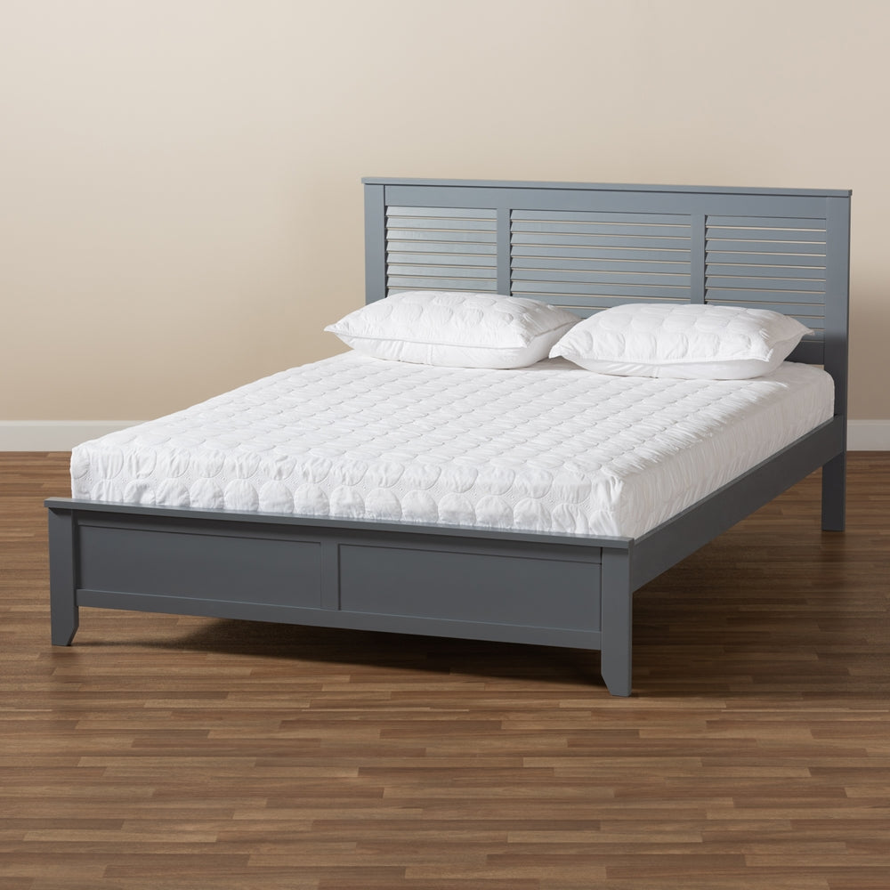 Diara Adela Full Size Grey Wood Platform Bed – Mid-Century Modern Style with Tapered Legs