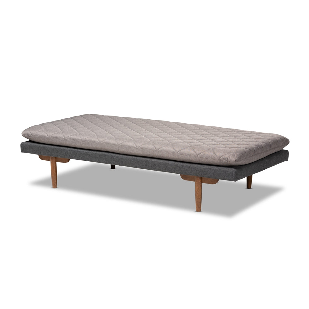 Marit Mid-Century Modern Two-Tone Grey Fabric Upholstered Walnut Finished Wood Daybed