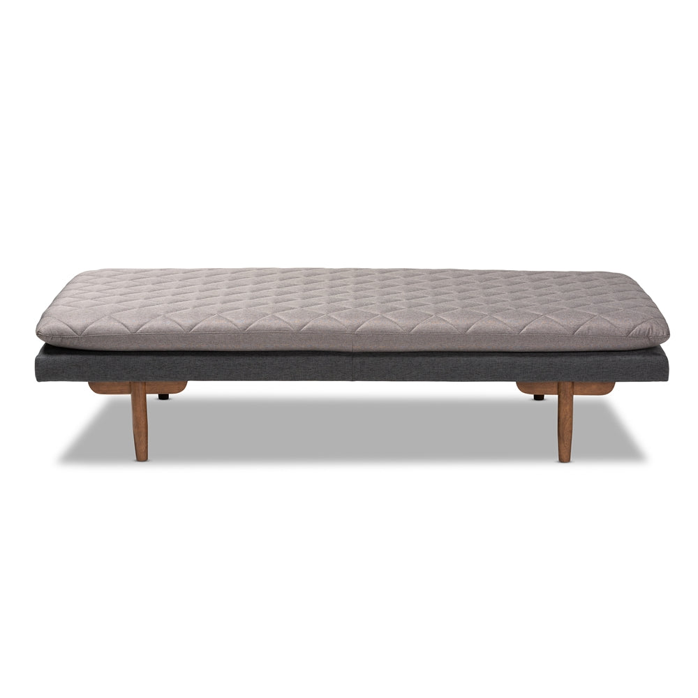 Marit Mid-Century Modern Two-Tone Grey Fabric Upholstered Walnut Finished Wood Daybed