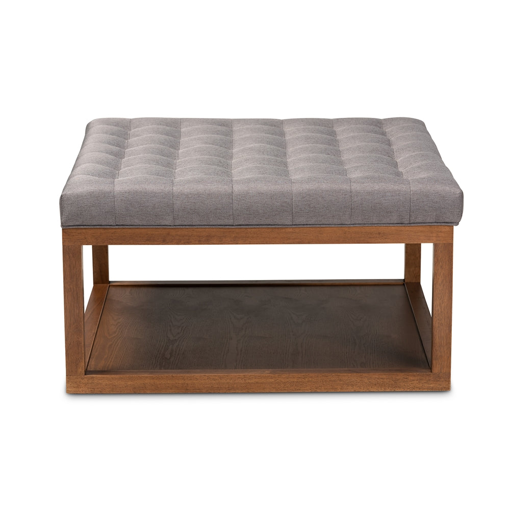 Alvere Modern and Contemporary Beige Fabric Upholstered Walnut Finished Cocktail Ottoman