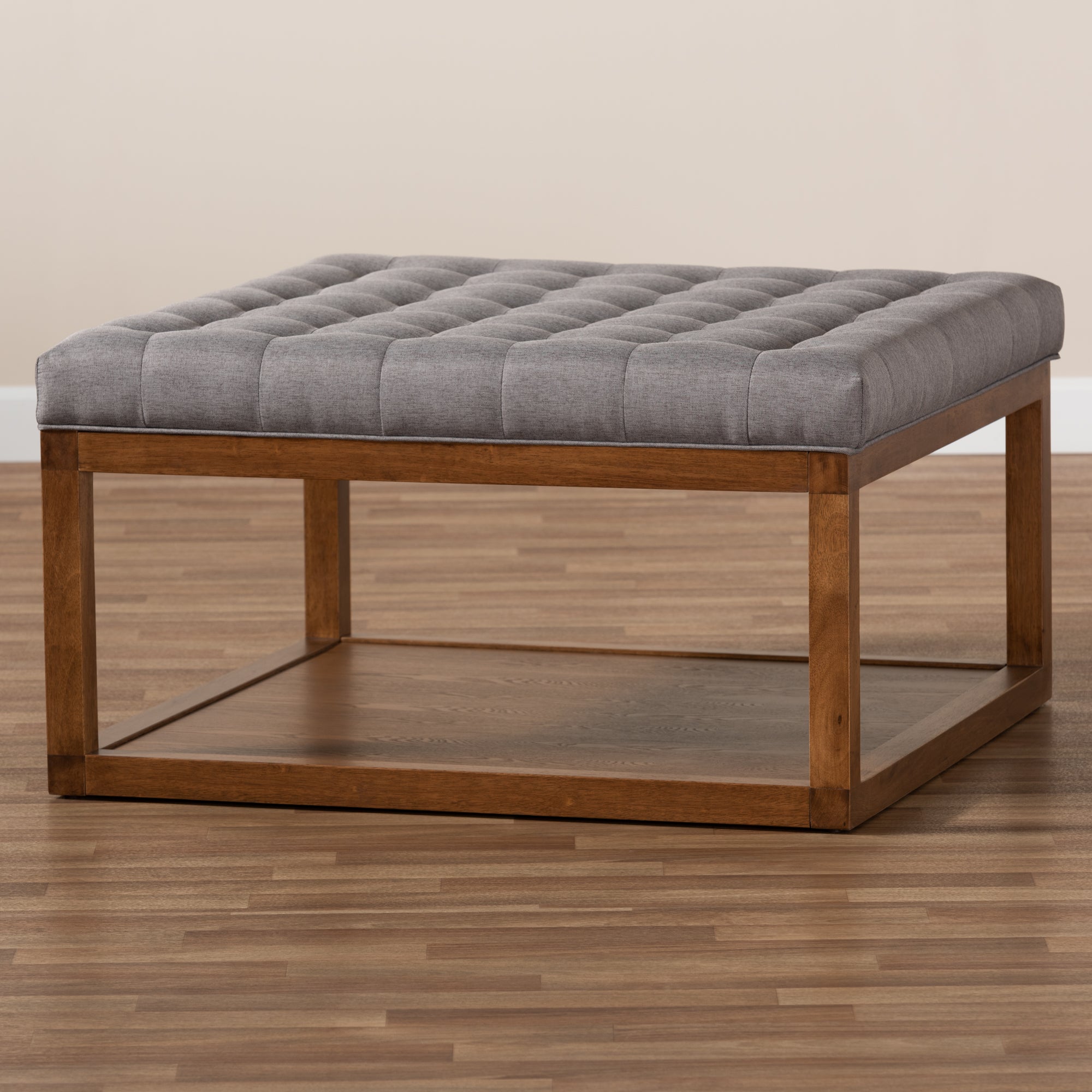 Alvere Modern and Contemporary Grey Fabric Upholstered Walnut Finished Cocktail Ottoman