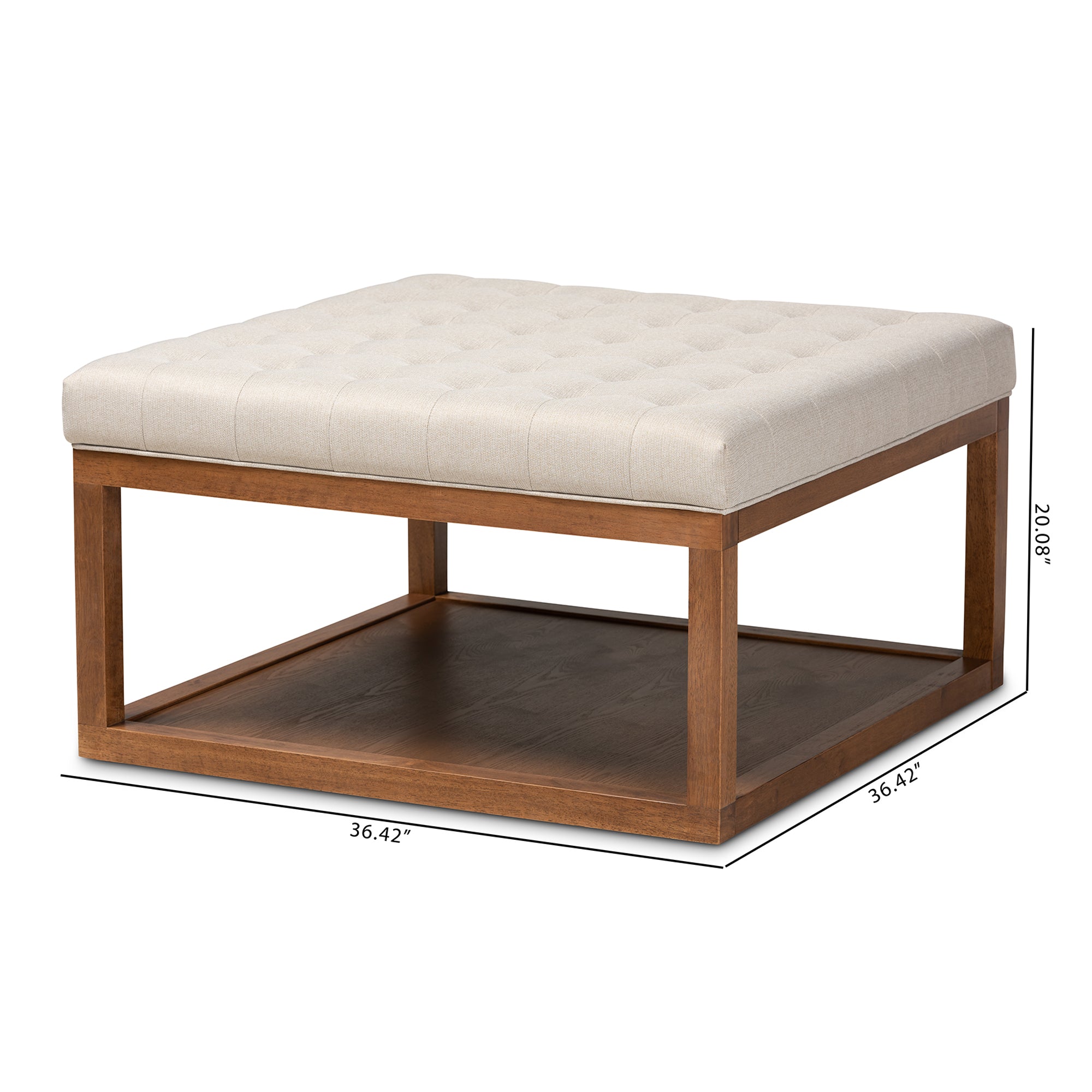 Alvere Modern and Contemporary Beige Fabric Upholstered Walnut Finished Cocktail Ottoman