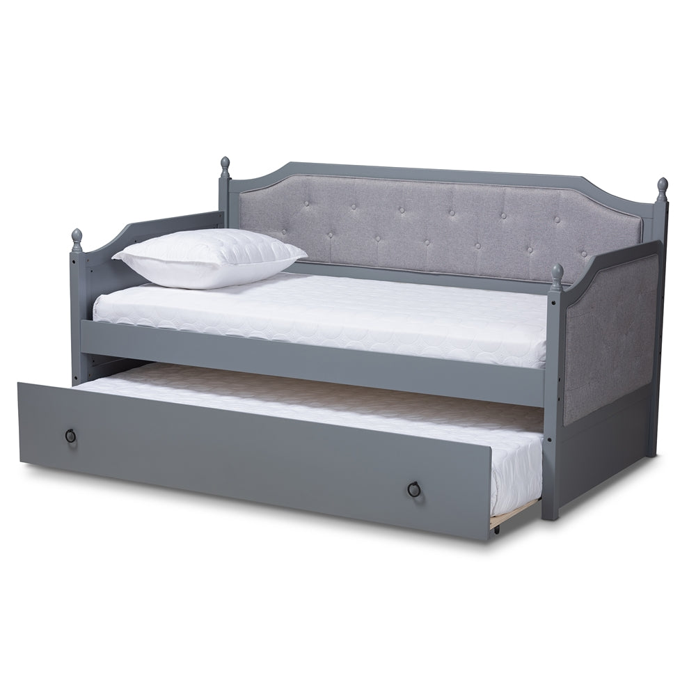 Mara Grey Fabric And White Finished Wood Twin Size Daybed With Trundle