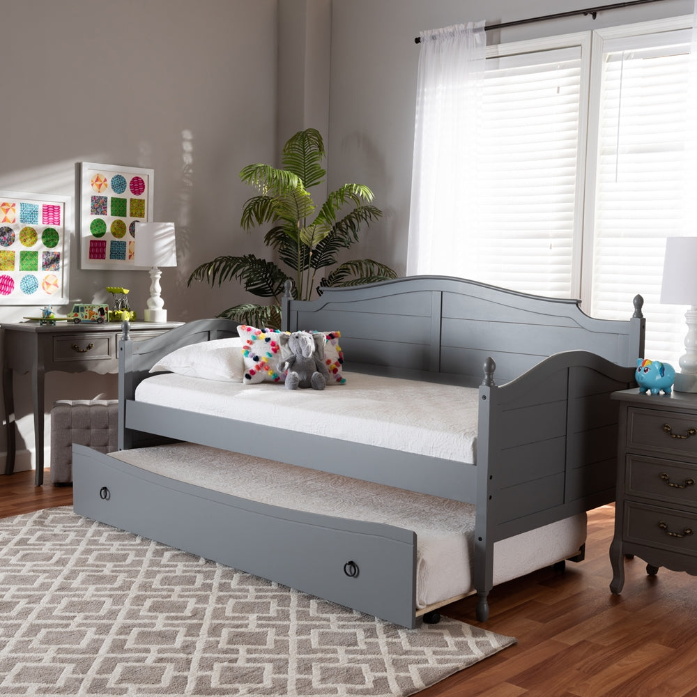 Mara Twin Size Daybed White Wood Cottage Farmhouse Style with Trundle