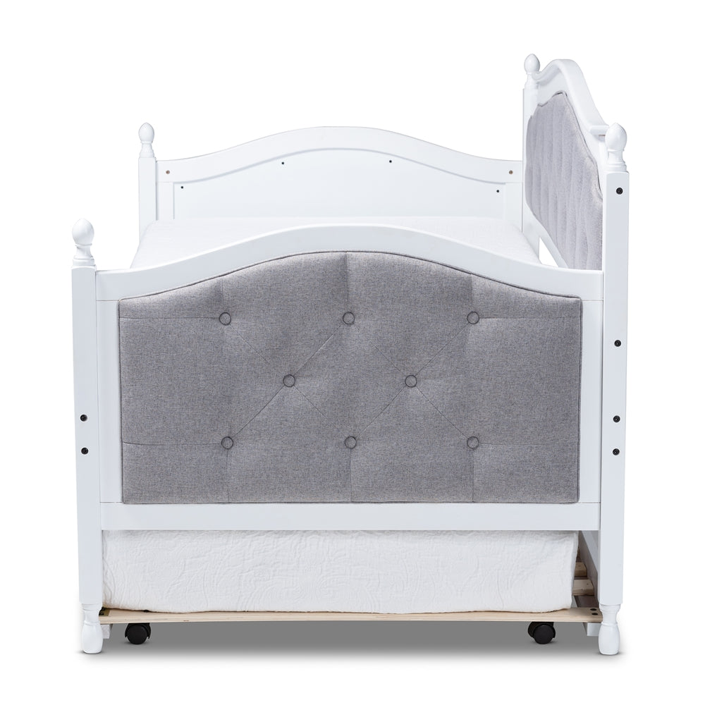 Marlie Twin Daybed Grey Fabric White Wood Traditional Style with Trundle