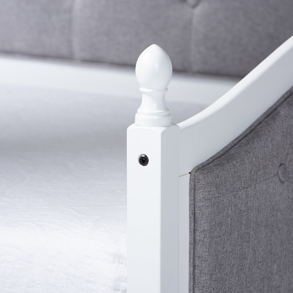Marlie Twin Daybed Grey Fabric White Wood Traditional Style with Trundle