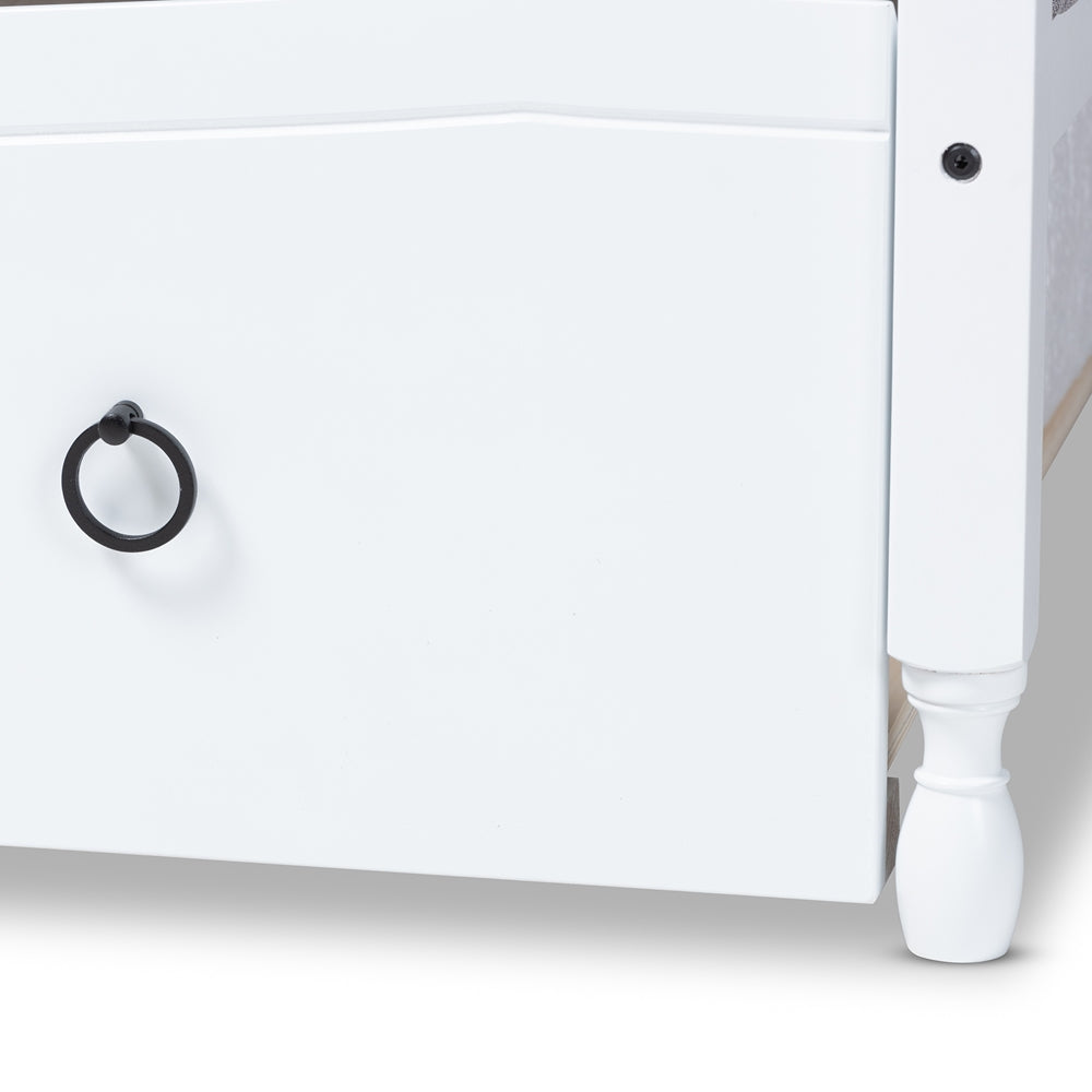 Marlie Twin Daybed Grey Fabric White Wood Traditional Style with Trundle