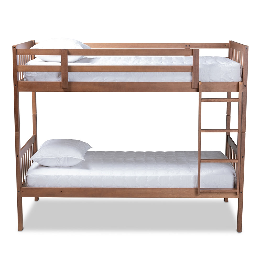 Jude Modern And Contemporary Walnut Brown Finished Wood Twin Size Bunk Bed