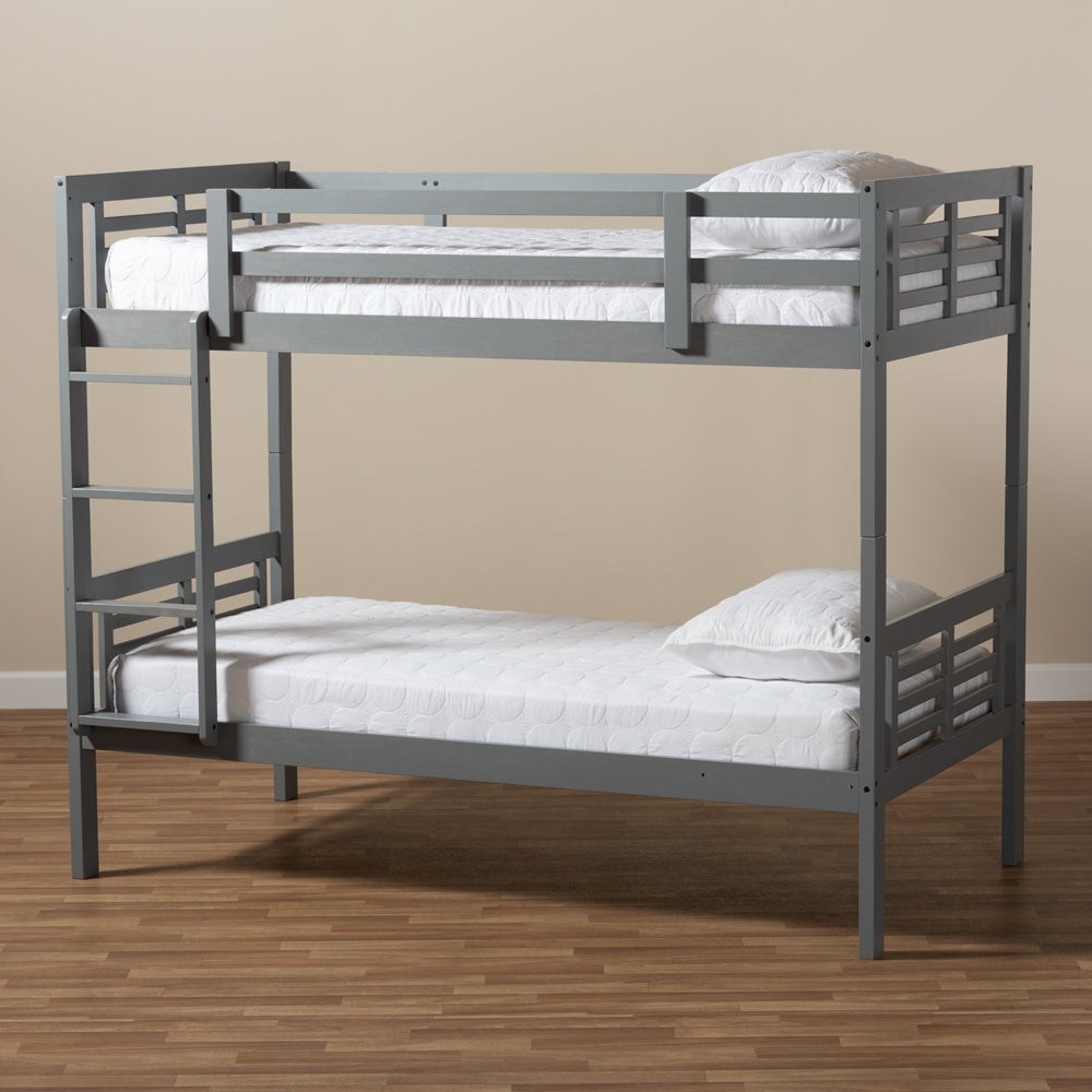 Liam Modern And Contemporary Grey Finished Wood Twin Size Bunk Bed