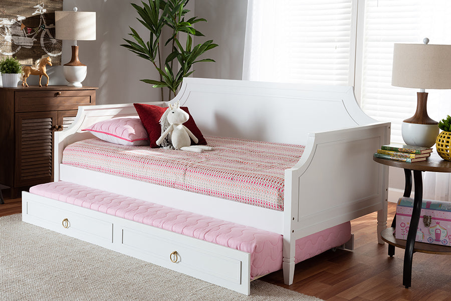 Mariana Twin Size Daybed White Wood Classic Design with Trundle