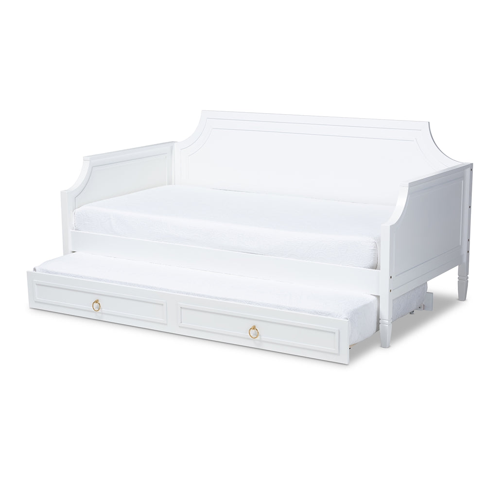 Mariana Twin Size Daybed White Wood Classic Design with Trundle