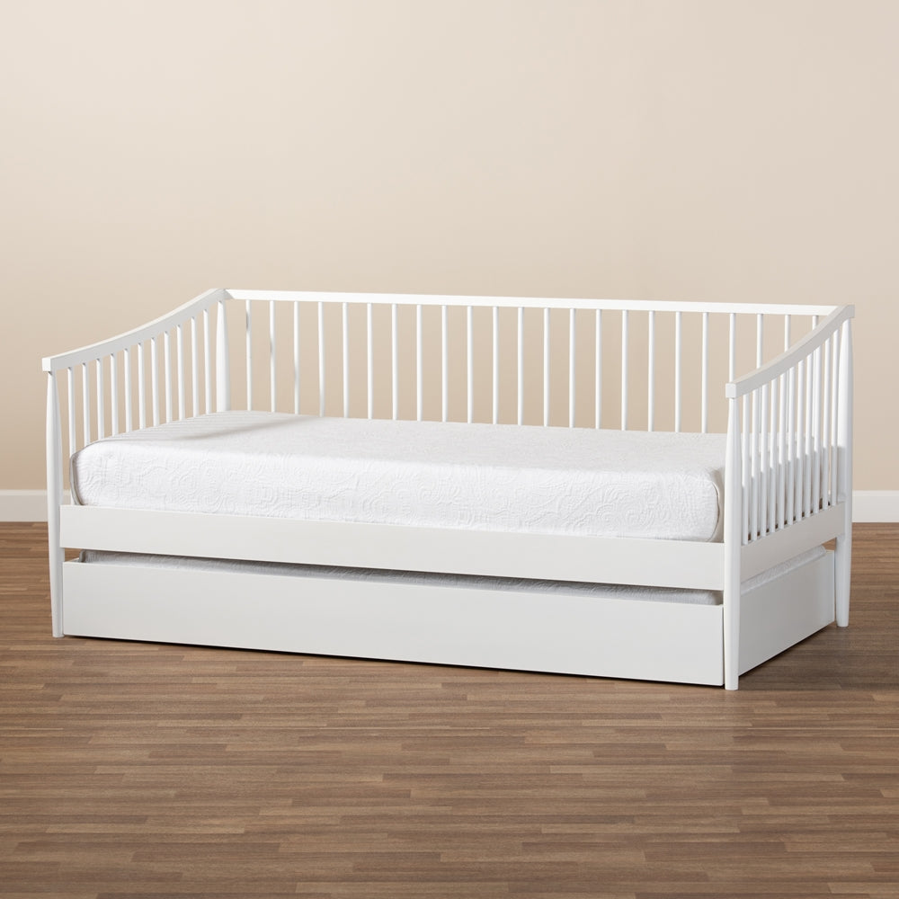 Renata Classic and White Finished Wood Twin Size Spindle Daybed with Trundle
