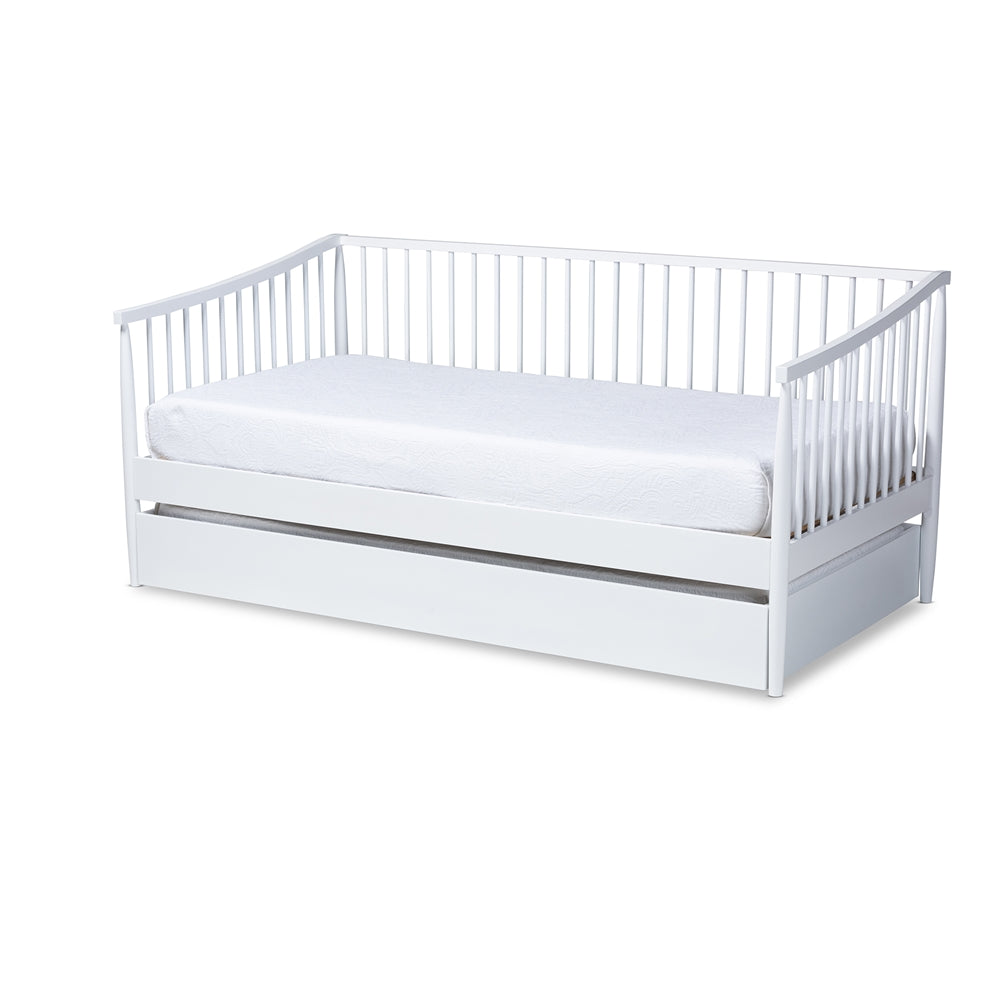 Renata Classic and White Finished Wood Twin Size Spindle Daybed with Trundle