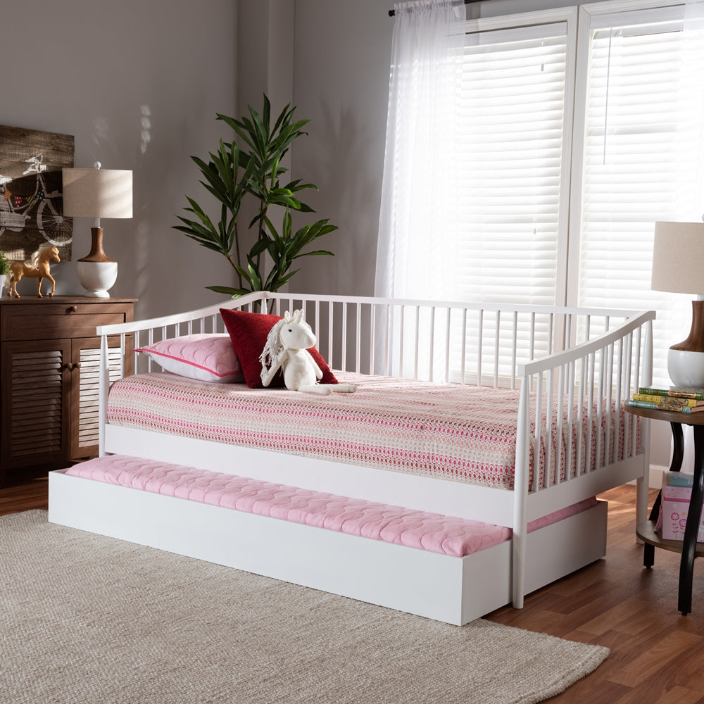 Renata Classic and White Finished Wood Twin Size Spindle Daybed with Trundle