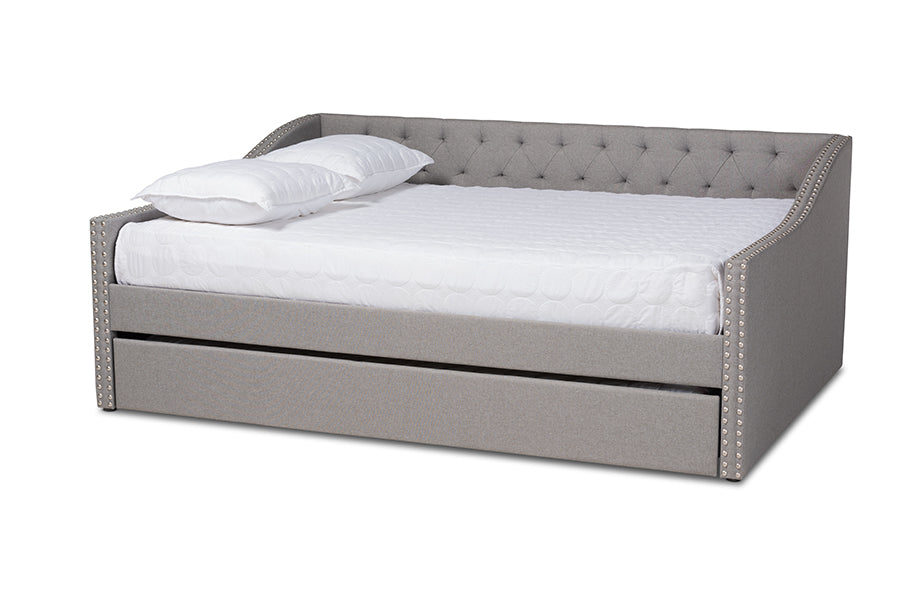 Haylie Full Daybed Light Grey Fabric Contemporary with Trundle