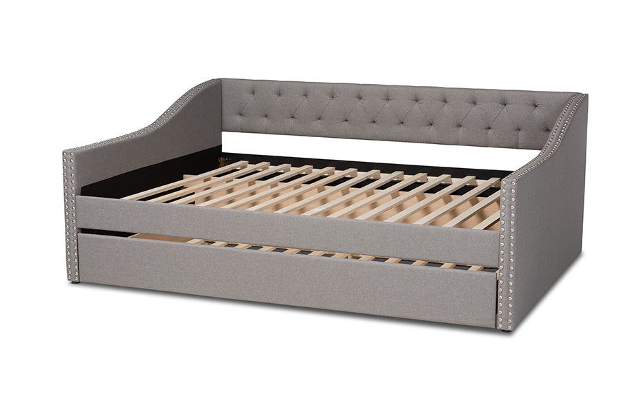 Haylie Full Daybed Light Grey Fabric Contemporary with Trundle