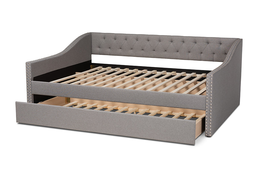 Haylie Full Daybed Light Grey Fabric Contemporary with Trundle