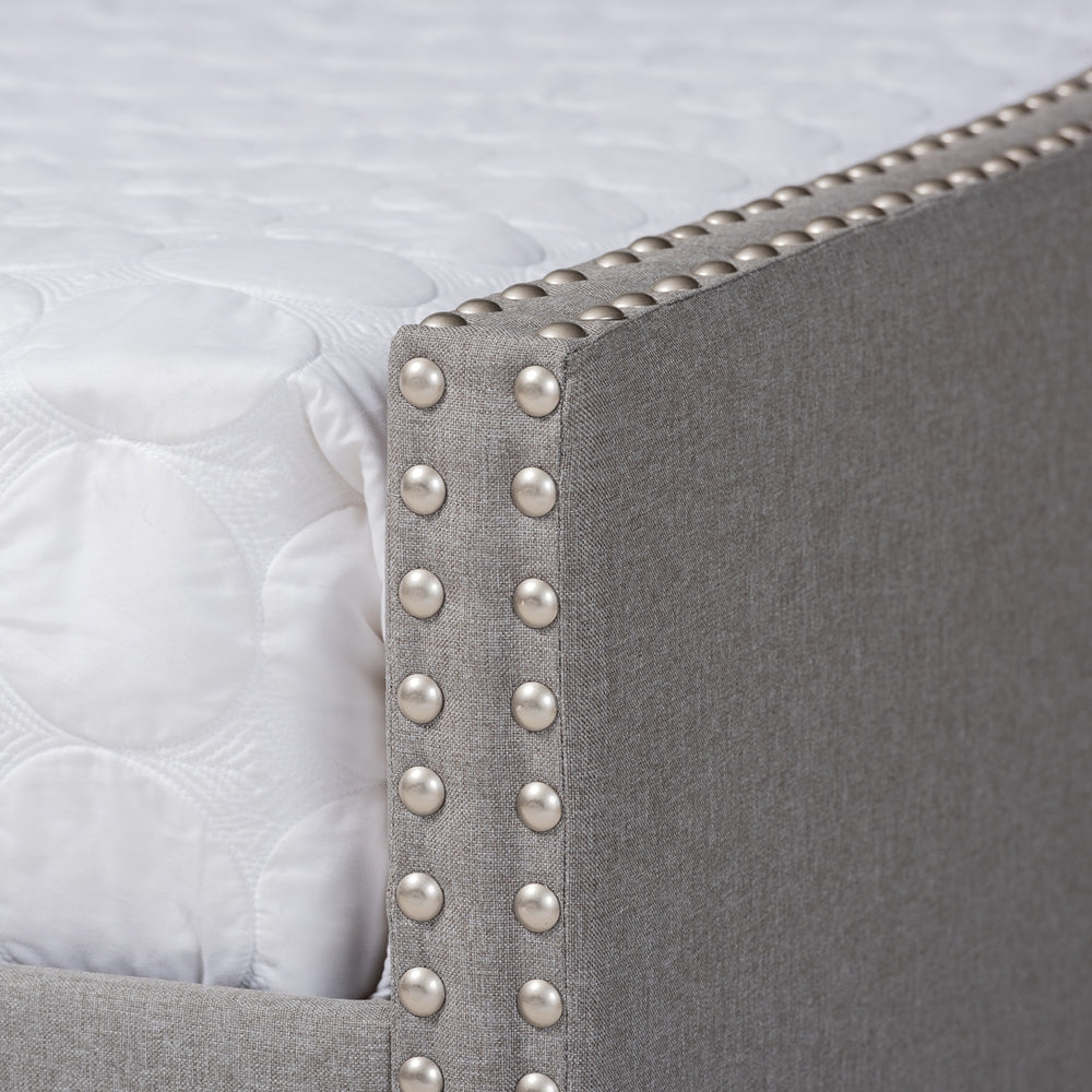 Haylie Modern and Contemporary Light Grey Fabric Upholstered Queen Size Daybed with Roll-Out Trundle Bed