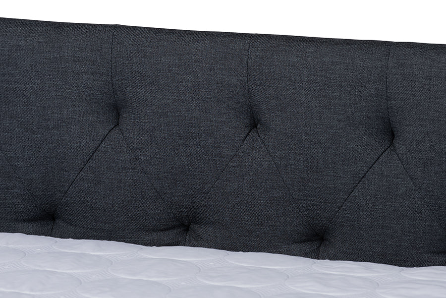 Haylie Modern and Contemporary Dark Grey Fabric Upholstered Queen Size Daybed with Roll-Out Trundle Bed