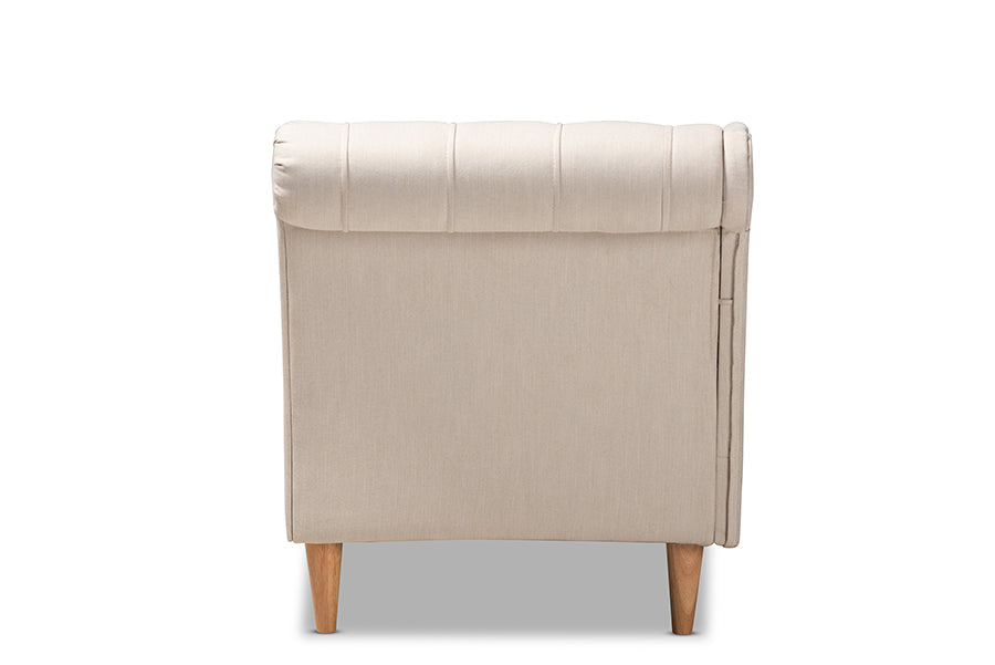 Emeline Modern and Contemporary Beige Fabric Upholstered Oak Finished Chaise Lounge