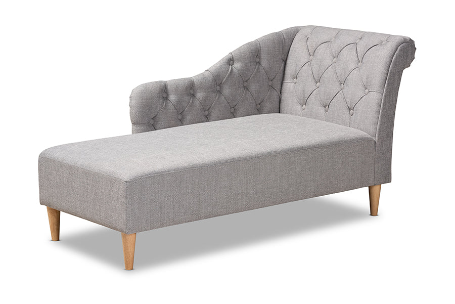 Emeline Modern and Contemporary Grey Fabric Upholstered Oak Finished Chaise Lounge