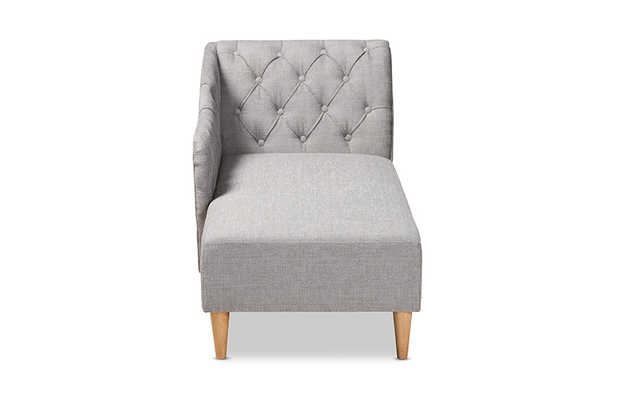 Emeline Modern and Contemporary Grey Fabric Upholstered Oak Finished Chaise Lounge