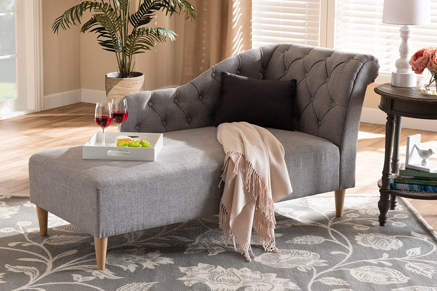 Emeline Modern and Contemporary Grey Fabric Upholstered Oak Finished Chaise Lounge