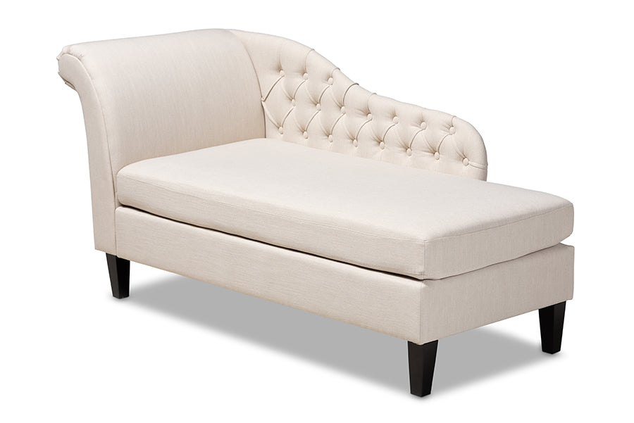 Florent Modern and Contemporary Beige Fabric Upholstered Black Finished Chaise Lounge